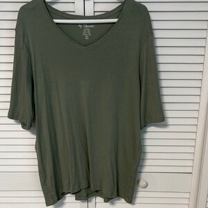Chico's Olive V-Neck Women's Top 3 (XL)